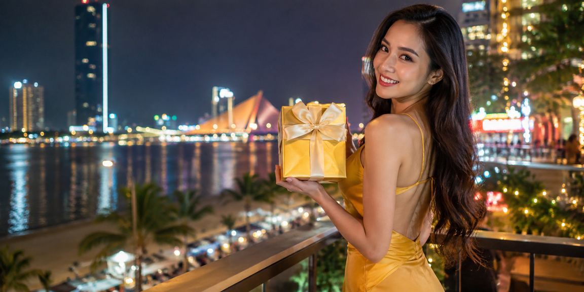 Người chơi tại Đà Nẵng ngồi bên bờ biển xem kèo và kiểm tra ưu đãi tiền thưởng casino trên điện thoại